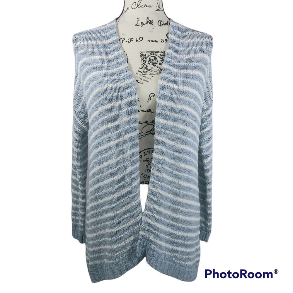 Soft Surroundings Lucie Striped Cardigan Sweater Coastal Casual Size PS